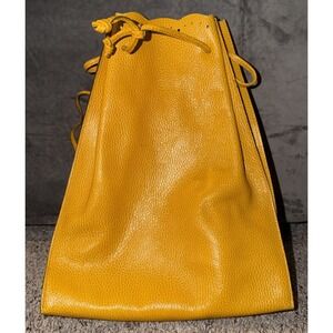 Furla Vintage Yellow Pebbled Leather Drawstring Bucket Bag Made In Italy